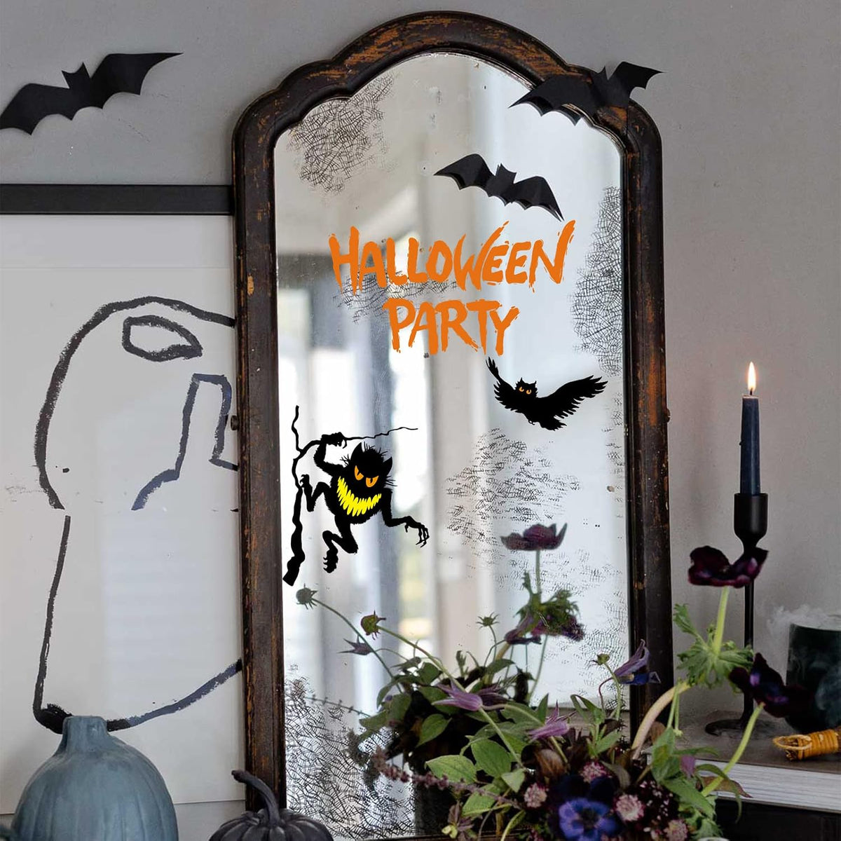 Halloween Decorations Window Clings, Removable Electrostatic Halloween Window Sticker, Double Sided Black Cat Spooky Halloween Window Decals for Halloween Party Decor Supplies(9 Sheets)