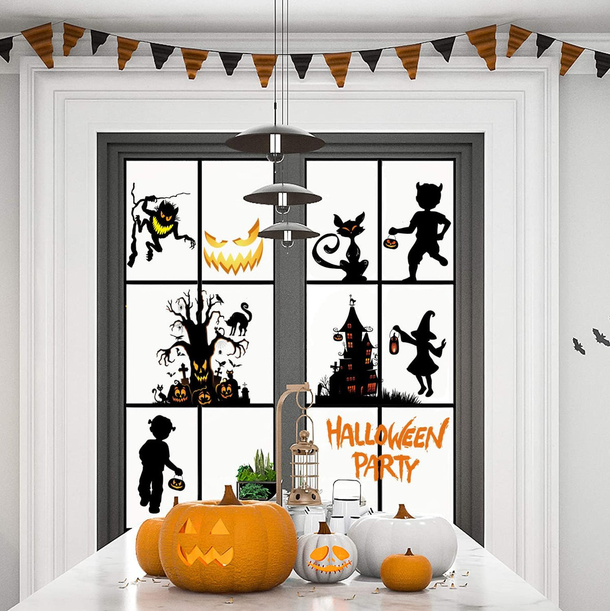Halloween Decorations Window Clings, Removable Electrostatic Halloween Window Sticker, Double Sided Black Cat Spooky Halloween Window Decals for Halloween Party Decor Supplies(9 Sheets)
